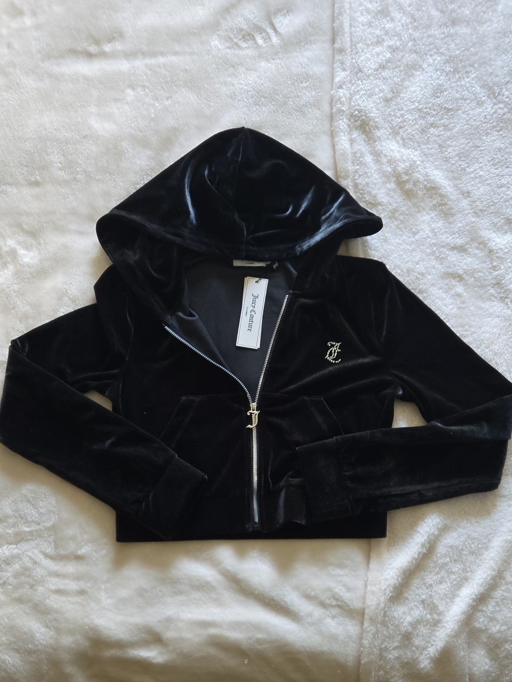 Juicy Couture Women's Black Velvet Hooded Zip Jacket